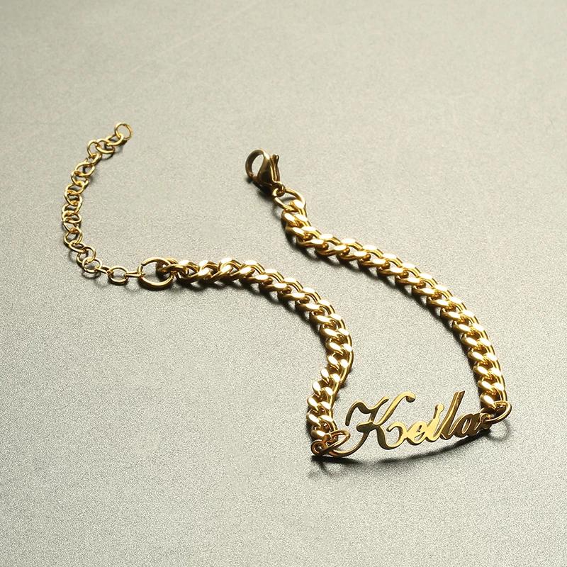 Персонализированные ювелирные изделия в стиле хип-хоп, кубинская цепочка 5 мм, индивидуальное имя, браслеты из нержавеющей стали цвета золотистого и серебряного цвета для мужчин