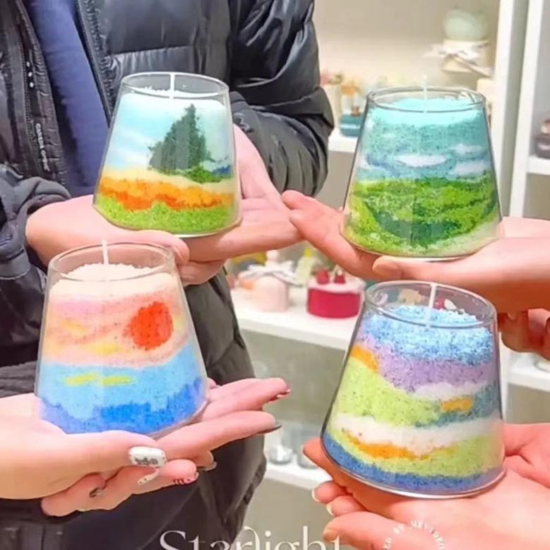 Креативный набор для DIY-рисования песком и ароматических свечей - Ручная работа, Бездымная свеча с цветными частицами