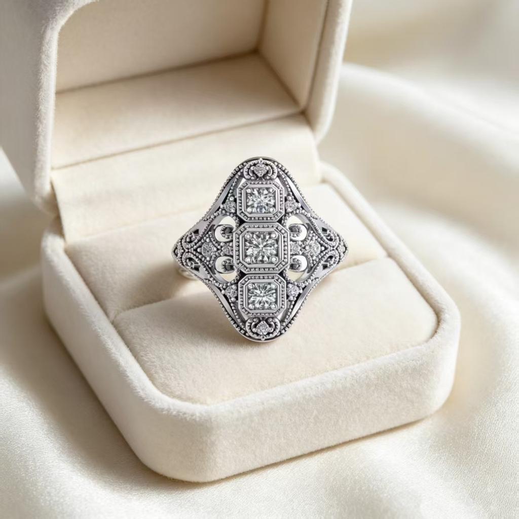 Luxurious ethnic-style zircon flower ring for women, exquisite exotic jewelry, fashionable and versatile accessory