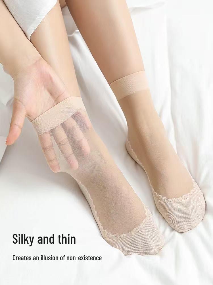 Women's Ultra-Thin Breathable Summer Short Socks: Anti-Snag Cotton Crystal Nude Steel Wire Design