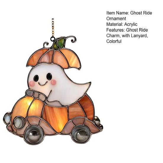 Halloween Ghost Ride Ornament with Lanyard Solar Trap Witch Hat Pumpkin Passenger Hanging Pendant Sun Catcher