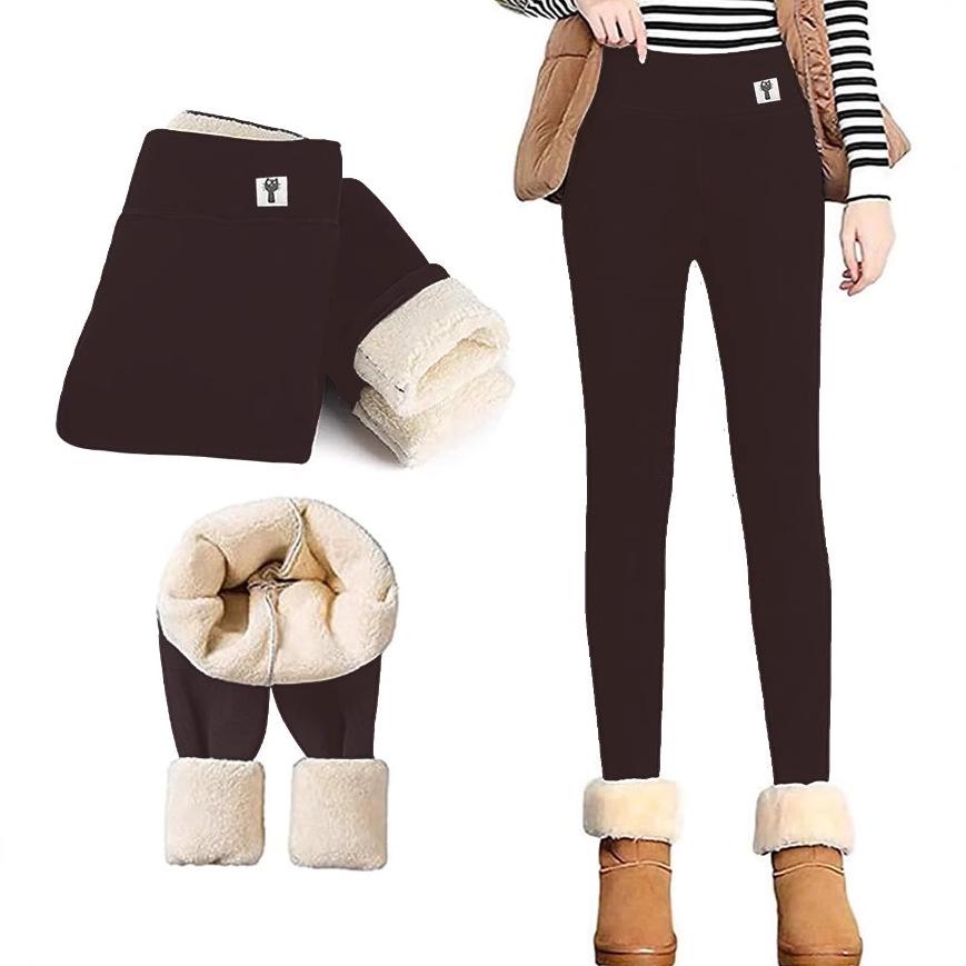Европейские и американские леггинсы с высокой талией на флисовой подкладке из овечьей шерсти для женщин - Теплые, эластичные, облегающие брюки для осени/зимы.