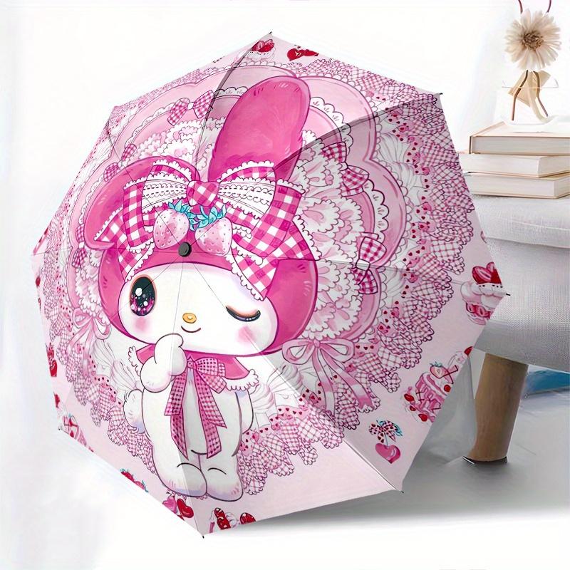 My Melody,Kawaii Automatic Folding Umbrella-Simple 8-Rib Design, Bright Cartoon Pattern, Durable Iron Frame, Suitable For Travel, Outdoor, B
