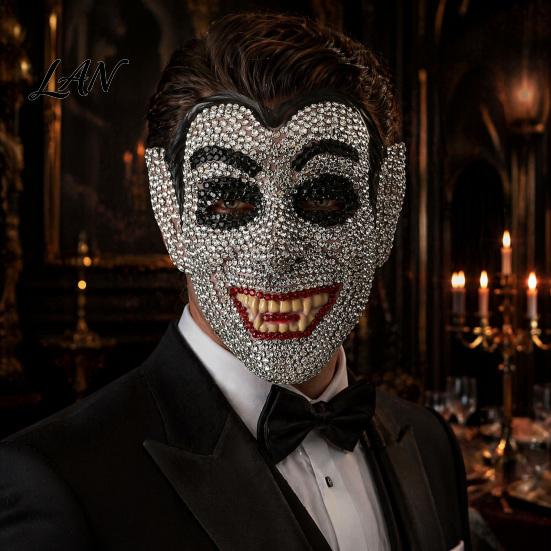 Sparkling Rhinestone Mask Halloween Skull Full Face Mask, Sparkly Masquerade Eye-catching Stage Prop for Party, Adjustable Strap Cosplay Women
