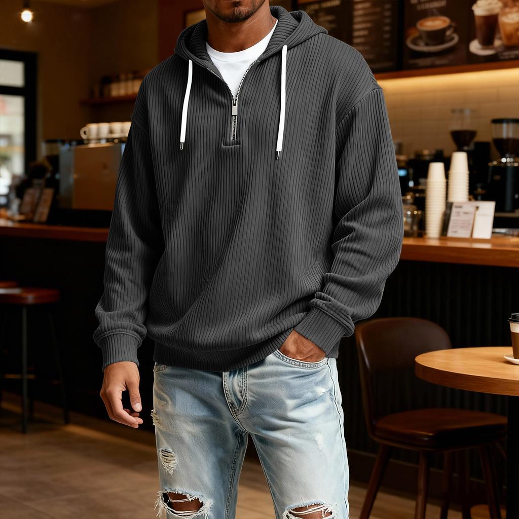 Мужская повседневная однотонная толстовка с капюшоном на молнии, повседневная футболка с длинным рукавом на молнии