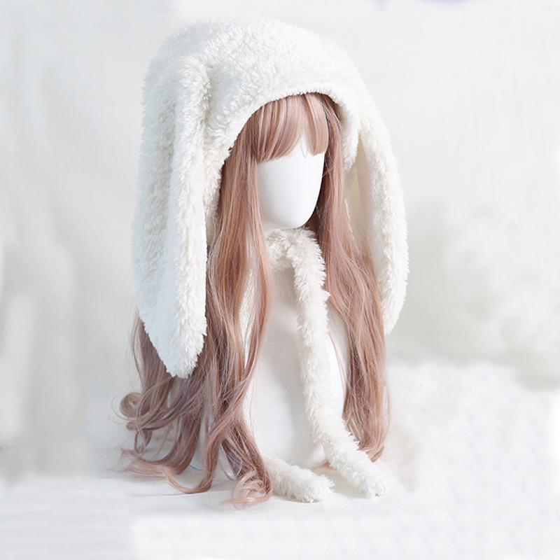 Japanese Loppy Bunny Eared Rabbit Cap Lolita Girl Earmuffs Cap Sweet Cute Rabbit Ears Plush Warm Winter Fleece Hats