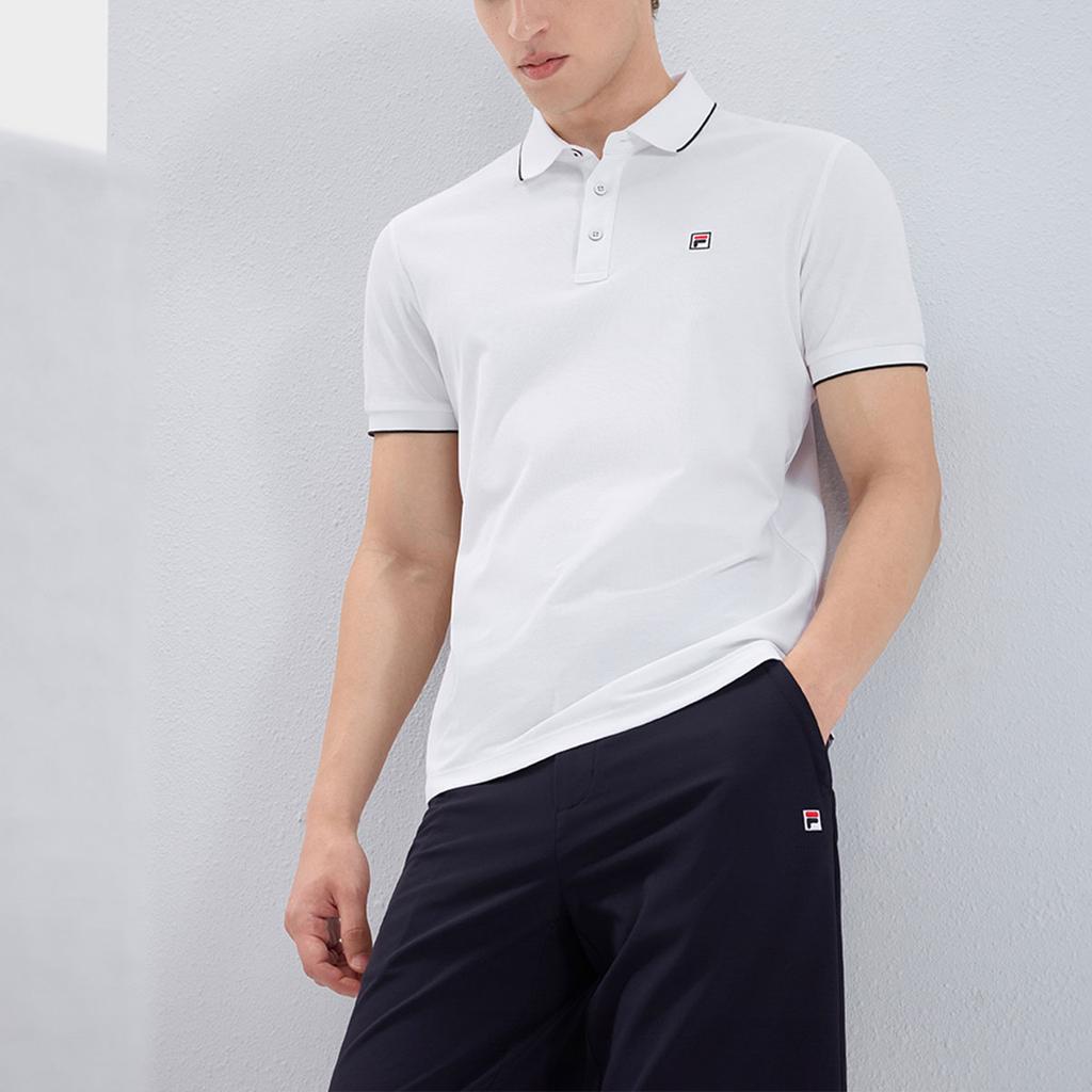Fila Повседневная однотонная вязаная футболка-поло с коротким рукавом мужская топы Белый F11M331103FWT