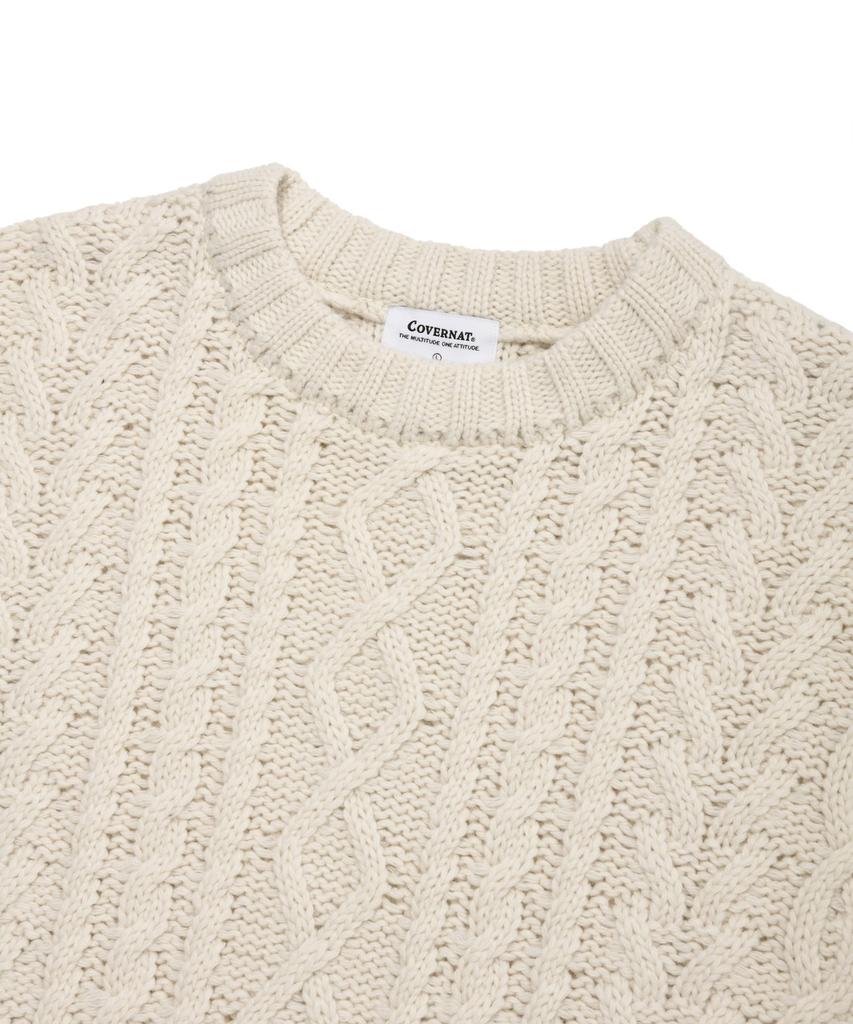 COVERNAT Mixed Texture Fisherman Crew Neck Knit Ivory