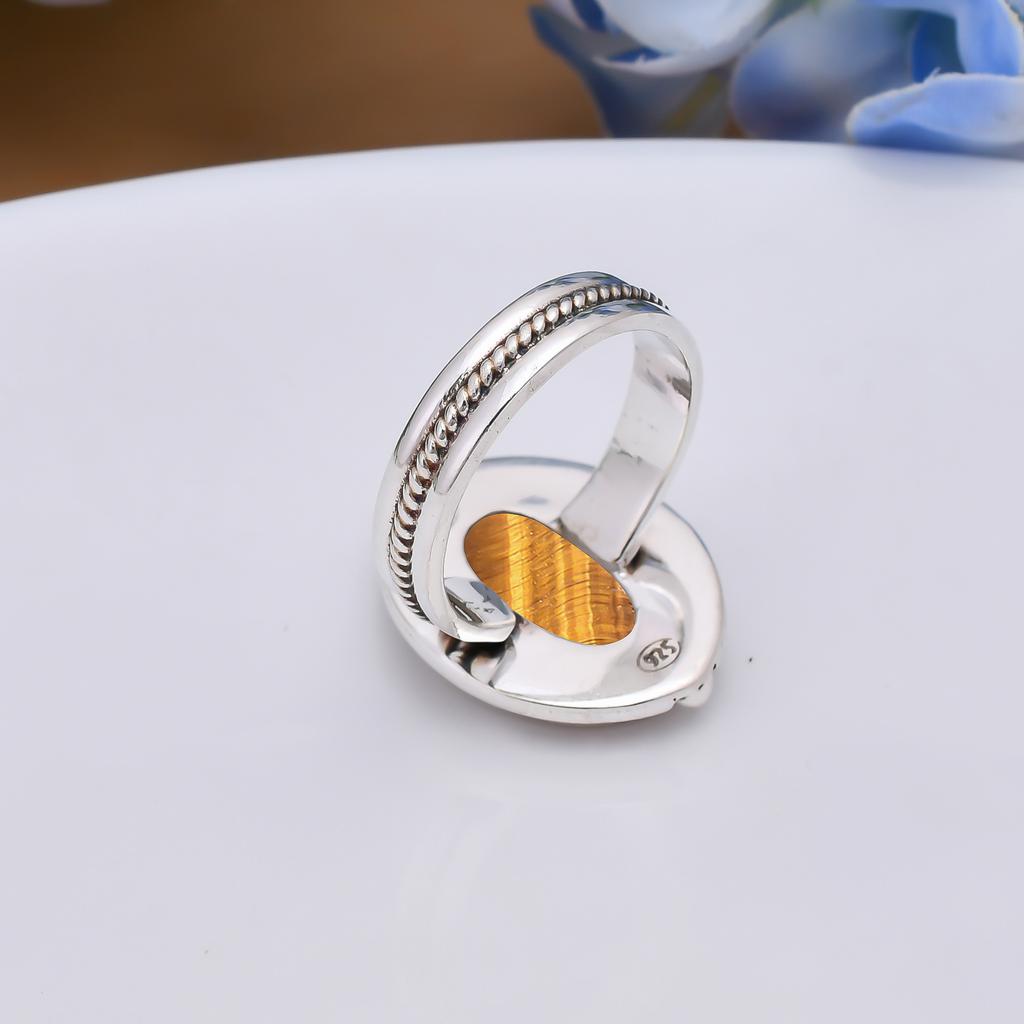 Yellow Tiger Eye - South Africa 925 Sterling Silver Ring V5081, Yellow Ring, Oval Ring, Valentin's Day Gift, Gift For Her, Birthday Gift, Handmade Jew
