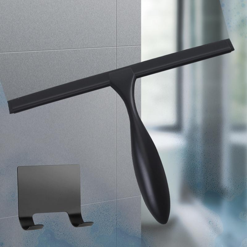 10/12/14'' INCH Shower Squeegee Silicone Rubber Wiper Scrape With Suction Cup Hook Black Color Glass Mirror Bathroom Cleaner
