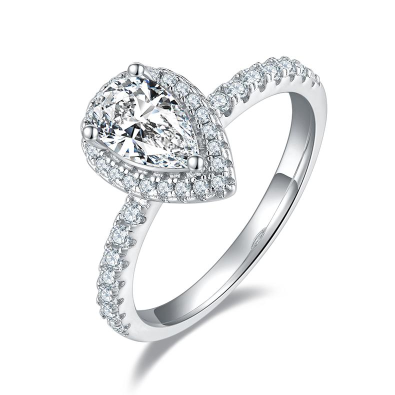 Jewelry Supplier Women Promise Pear Cut 925 Sterling Silver 1CT Moissanite Ring With Gra Certificate