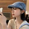 Spring and Autumn Retro Washed Denim Forward Hat Big Head Circumference Showing Face Small Beret Versatile Newsboy Hat Women's
