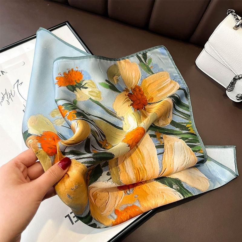 Новый 100% Натуральный Шарф из Натурального Шелка Женский Платок Бандана Квадратные Шарфы Палантин Косынка Тутовый Весенняя Мода Роскошный Высокое Качество Хиджаб