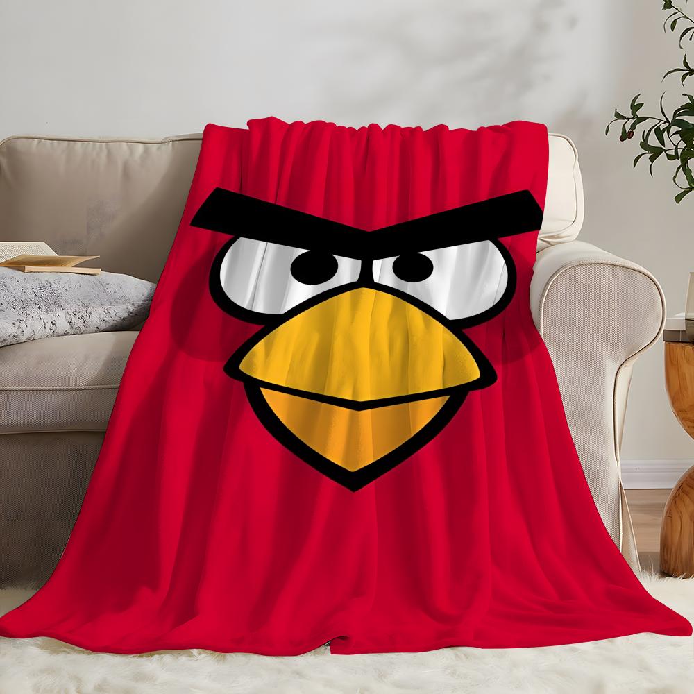 Playful Angry Birds Game Throw Cozy Soft Flannel Throw Lightweight Skin-Friendly for Sofa Bed Office & Travel