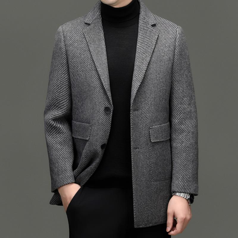 Mid-length Wool Double-sided Cashmere Coat for Men In Winter Middle-aged Dad Removable Down Liner Wool Woolen Coat
