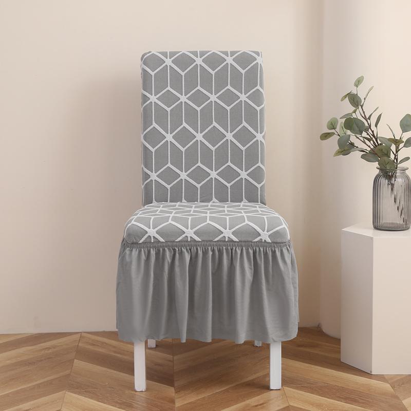 1Pcs Thickened Jacquard Elastic Chair Cover With Skirt Universal All-inclusive Elastic One-piece Dining Chair Cover
