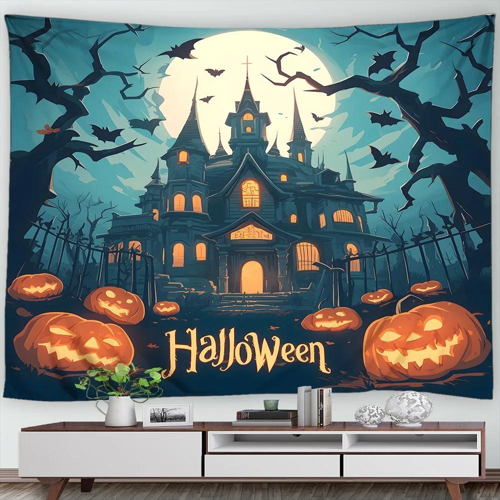 Halloween Decorative Tapestry Mummy Skull Pumpkin Halloween Theme Party Wall Hanging Home Living Room Room Decoration