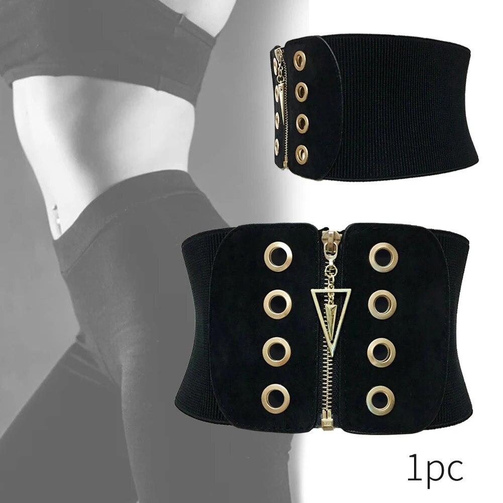 Women Corset Belt Tummy Zipper Closure Elastic Fashion Slimming Daily Body Shaping Breathable Ultra Wide Soft Black High Waist