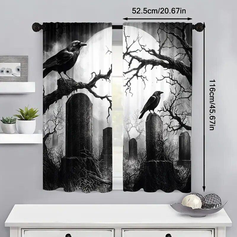 Хэллоуин Готическая сцена кладбища узорные печатные шторы, украшения для окон, украшения для дома, украшения для комнаты