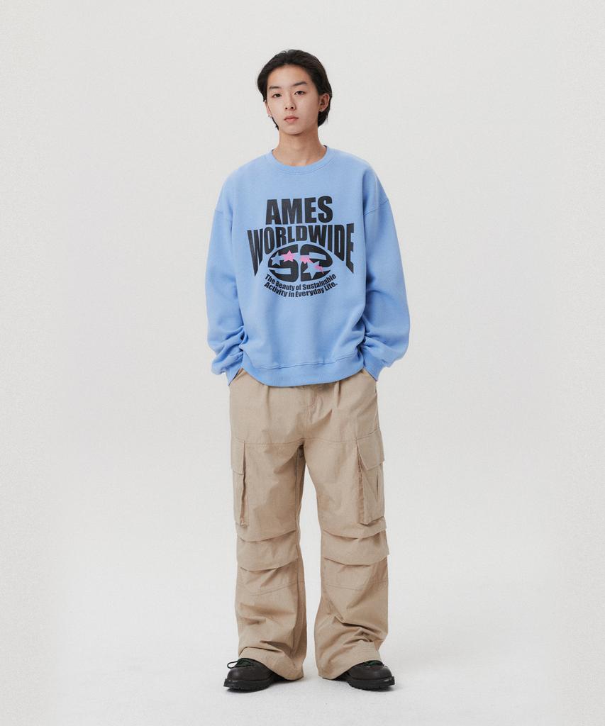 AMES-WORLDWIDE Logo Typo Graphic Sweatshirt Light Blue(Am2Efum440A)