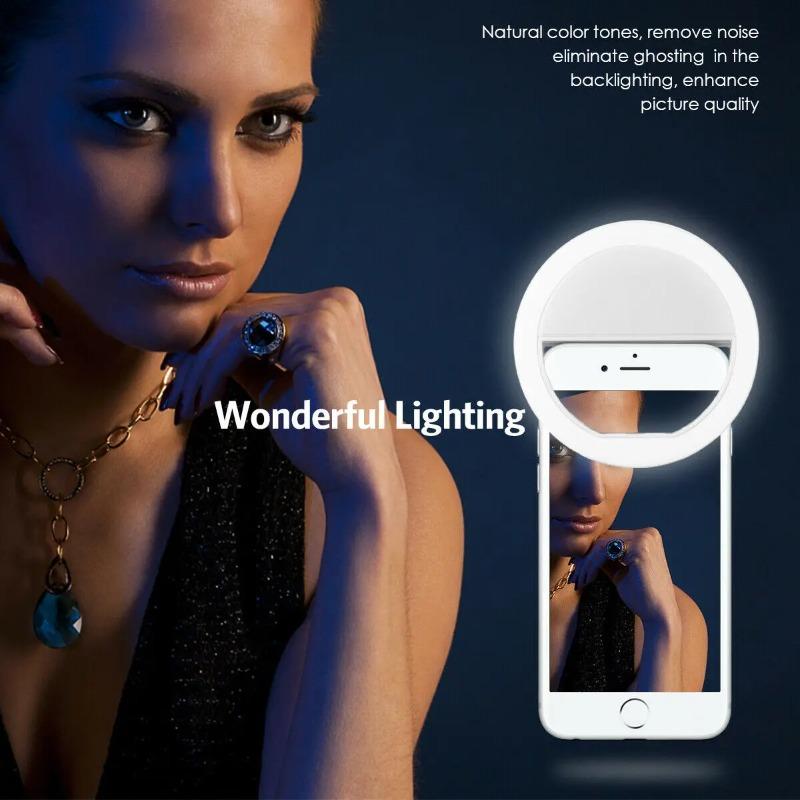 Mini LED Selfie Ring Light USB Rechargeable Portable Clip-On Lamp for Mobile Phone Live Stream Makeup Photography