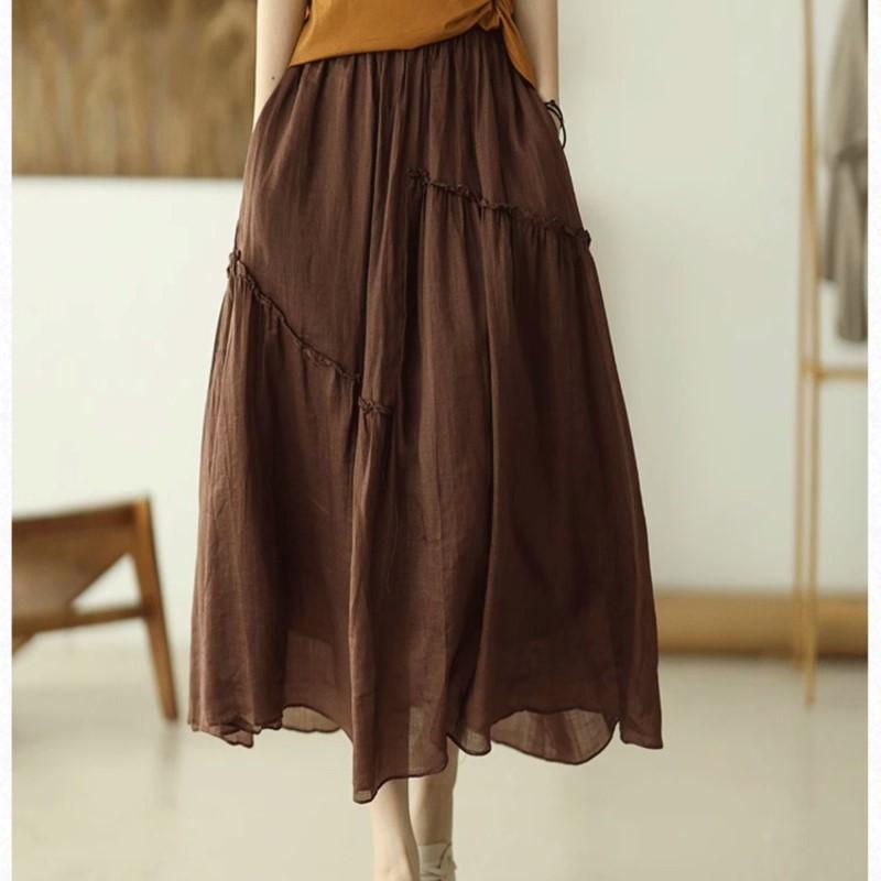 Johnature Женские лоскутные винтажные юбки с эластичной резинкой на талии, однотонные ткани высокого качества, мягкие женские юбки трапециевидной формы