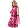 Womens Halloween Sequin Hippie Costume 70s Disco Sleeveless Mini Dress