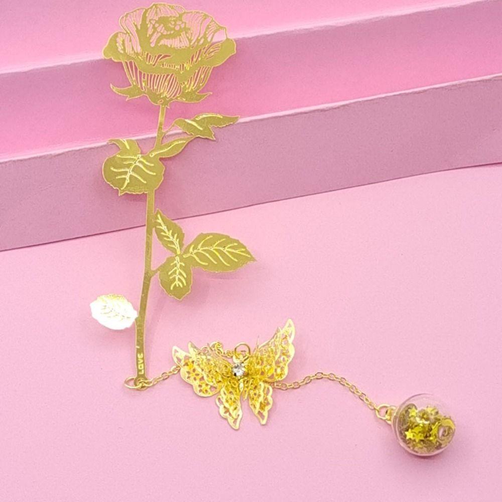 1 Set Golden Golden Rose Bookmarks With Gift Box Metal Bookmark Valentine's Day Gift   Student