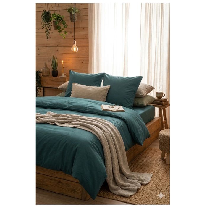 Housse de couette en coton 200 x 200 cm uni Edenne eucalyptus