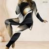 Women Plus Size Two Piece Set Round Neck Long Sleeve Colorful Splash Print Top And Long Pants