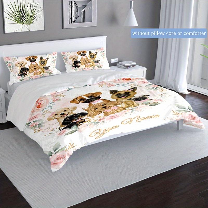 Dog Customize Your Name Duvet Cover Soft Bedding Set For Bedroom Guest Room And Dorm Decoration Threepiece Set Includes 1 Duvet Cover 2 Pillowcases