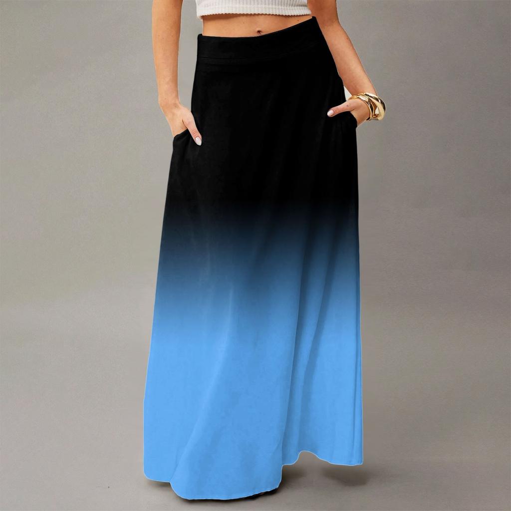 Женская повседневная складная юбка-макси с градиентным принтом, высокой талией и карманом, с драпировкой