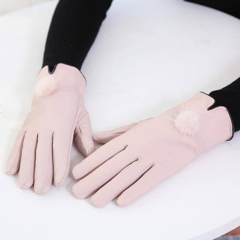 Перчатки из натуральной кожи. Женские теплые утолщенные бархатные велосипедные перчатки.