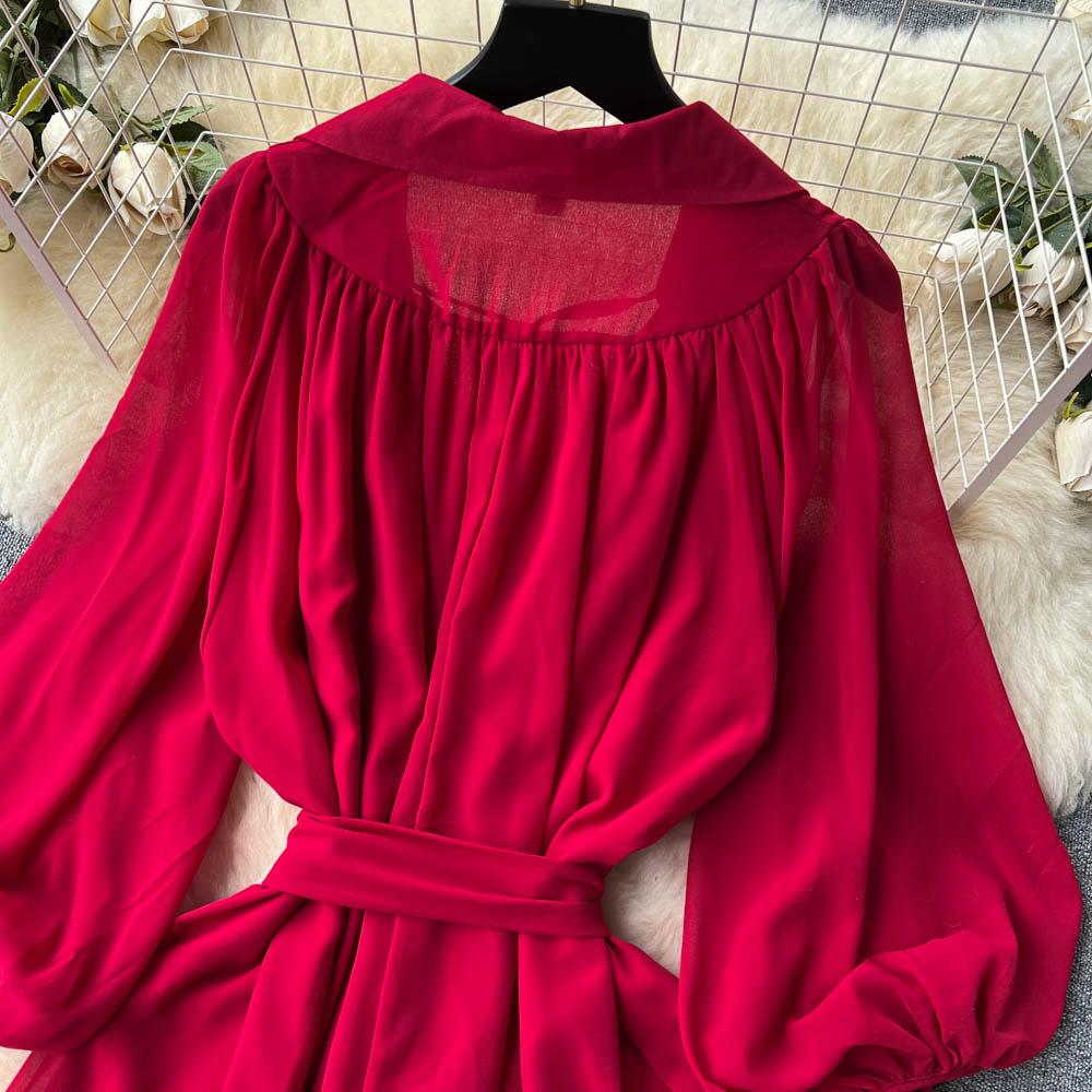 Французские шикарные платья макси для женщин с отложным воротником и рукавами-фонариками, женское летнее платье на шнуровке, женское летнее платье трапециевидной формы, Прямая поставка