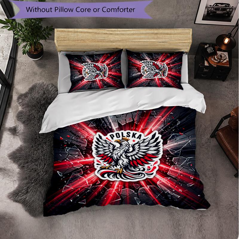 Poland Football Pattern 3 Pieces Bedding Set Soft Microfiber Duvet Cover with Pillow Cases for Bedroom