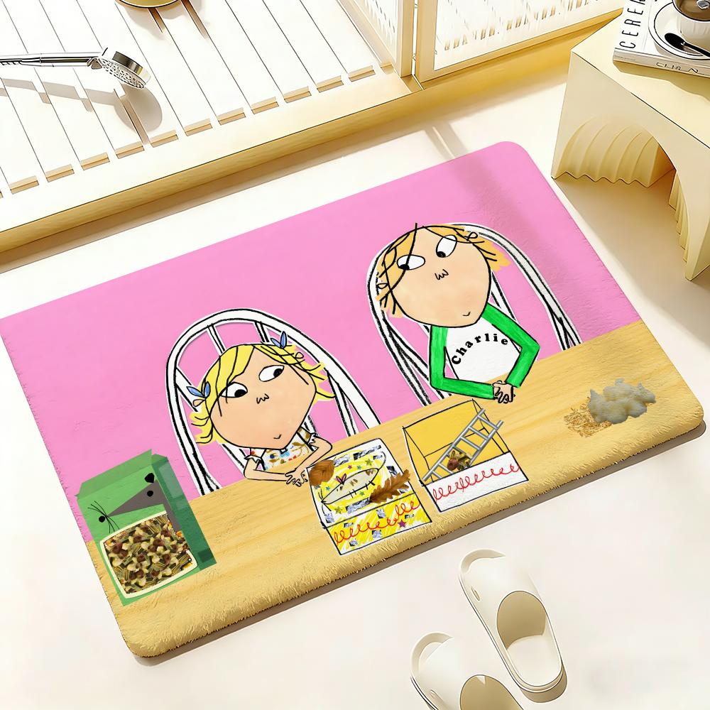 C-Charlie and Lola anime Floor Mat Bedroom Living Room Flannel Door Mat Non-Slip Home Decor