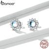 Женские серьги-гвоздики BAMOER из стерлингового серебра 925 пробы с ослепительным лунным камнем и солнцем, крошечные изысканные серьги-гвоздики, ювелирные изделия, свадебный подарок