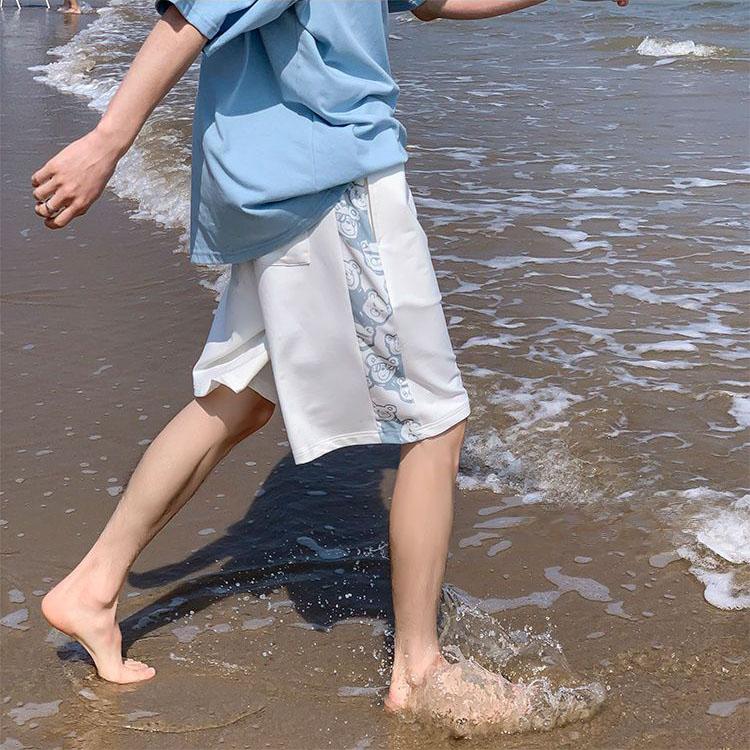 Спортивные шорты с медведем, мужские летние свободные брюки в стиле Харадзюку с пятью очками, студенческие штаны для пар, трендовый брендовый дизайн, смысл ниши