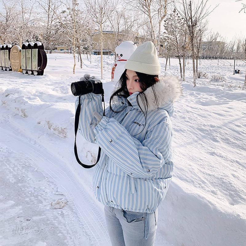 Женская зимняя одежда Y2K Теплое тренчковое пальто с бантом Модное Простое Полосатое Плюшевое Спортивное Ретро Милое Свободное Короткое Пальто