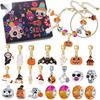 Halloween Skull Beaded Bracelet & Ornament Set with Cartoon Pumpkin Lantern