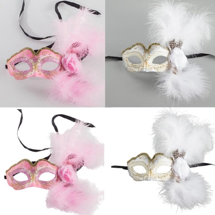 Women Masquerade Mask Feather Decoration with Flower, Eyemask Half Face Mask for Halloween Cosplay Masquerade