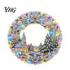 Sparkling Gemstone Art Project DIY Acrylic Christmas Faux Pearl Hanging Kit, Lighted Wreath 3D Beaded Craft Bead Mosaic Kit with LED String