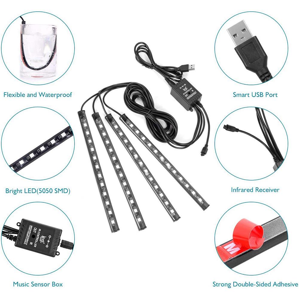 Неоновый 48 72 светодиодный светильник для салона автомобиля с USB-беспроводным пультом дистанционного управления музыкальным приложением, автоматическая RGB атмосфера, декоративная