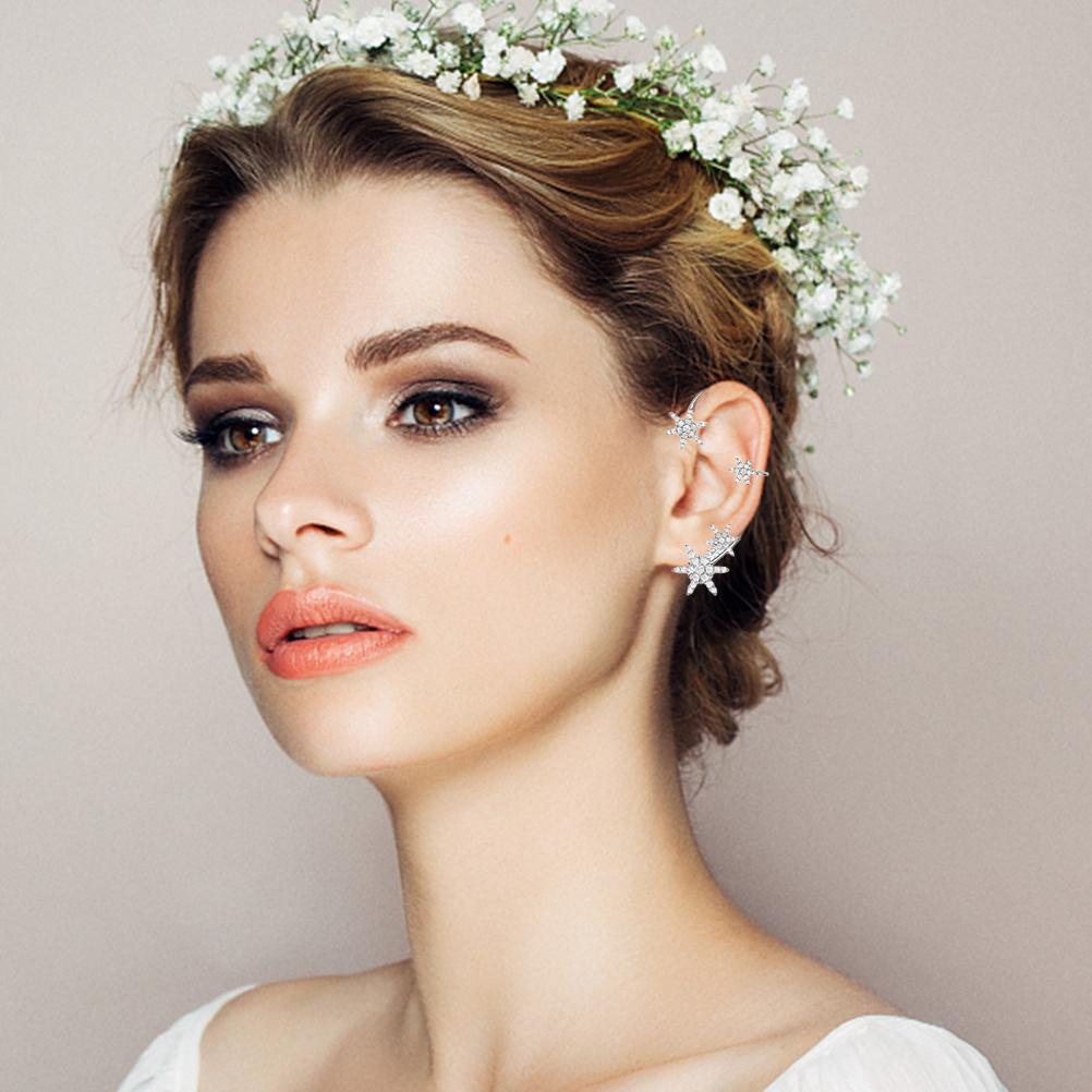 Сверкающая серьга-клипса в виде снежинки, кафф для уха для женщин и девушек, серьги-клипсы в виде снежинки без пирсинга, ювелирные украшения для вечеринки, свадьбы