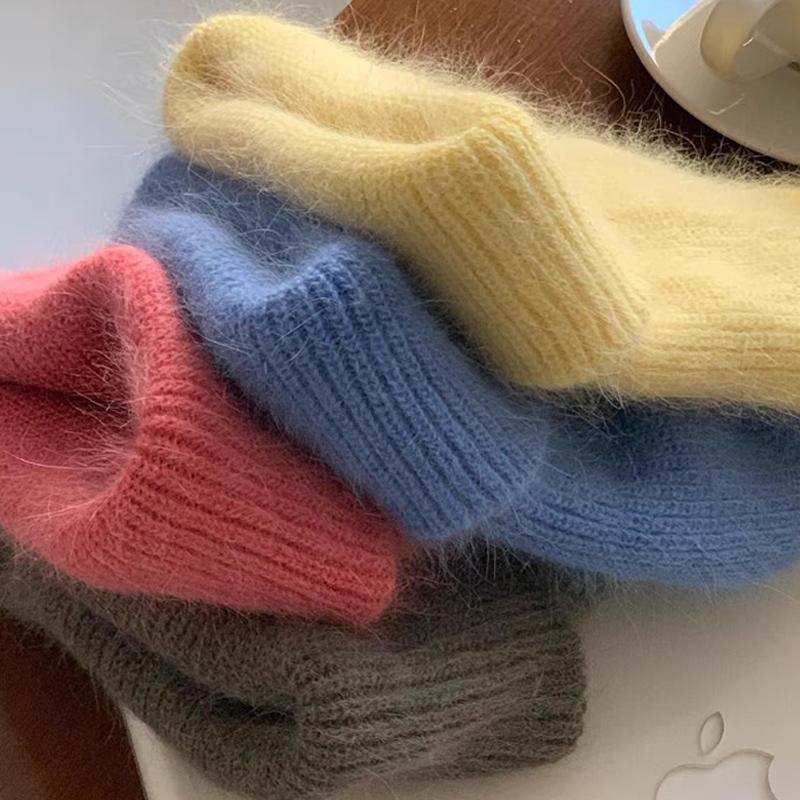 2024 Ангорская вязаная зимняя шапка для женщин из меха кролика, пушистые вязаные шапки, корейская роскошная шапка для женщин, мягкие теплые шапки Skullies