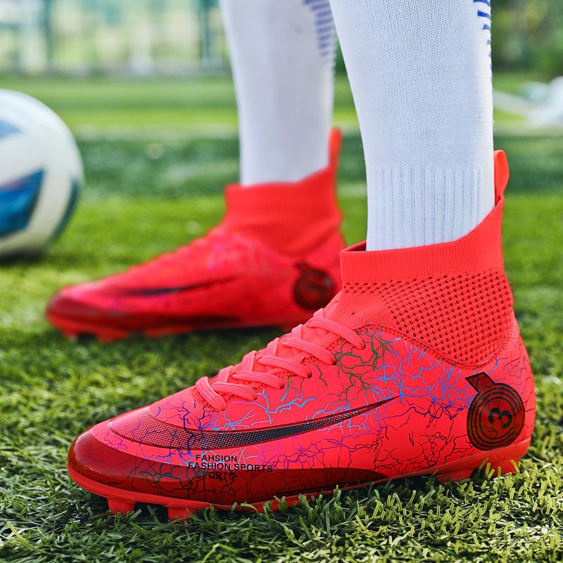 Размер 31-48 Футбольные бутсы Роналду мужские и женские высокие для взрослых студентов кампуса соревнования сломанный ноготь обувь женские тренировочные