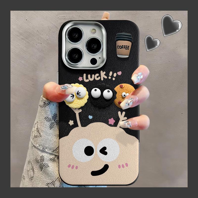 Кофейный брикет Трехмерная кукла Подходит для чехла для мобильного телефона Apple 16PRO 15plus Металлический кожаный узор 14 Высококлассный 13