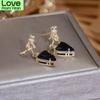 Luxury Noble Cat Women Earring Big Black Crystal Stud Earrings Charm Elegant Ear Ring Fine Jewelry Waterproof Pendant Bijoux