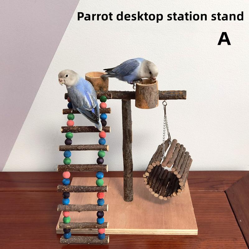 Solid Wood Parrot Stand Training Bird Stand Parrot Toys Desktop Training Stand Pole Interactive Playground Small Pet supplies