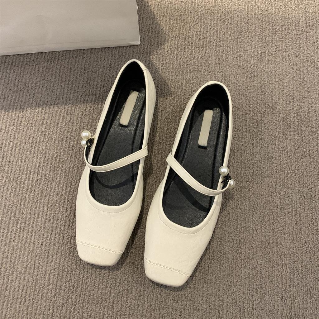 2024 Весна и Осень Новые Туфли Мэри Джейн в стиле ретро Туфли женские Light Mouth Туфли на плоской подошве с одним словом Pearl Туфли на французском языке Temperament Single